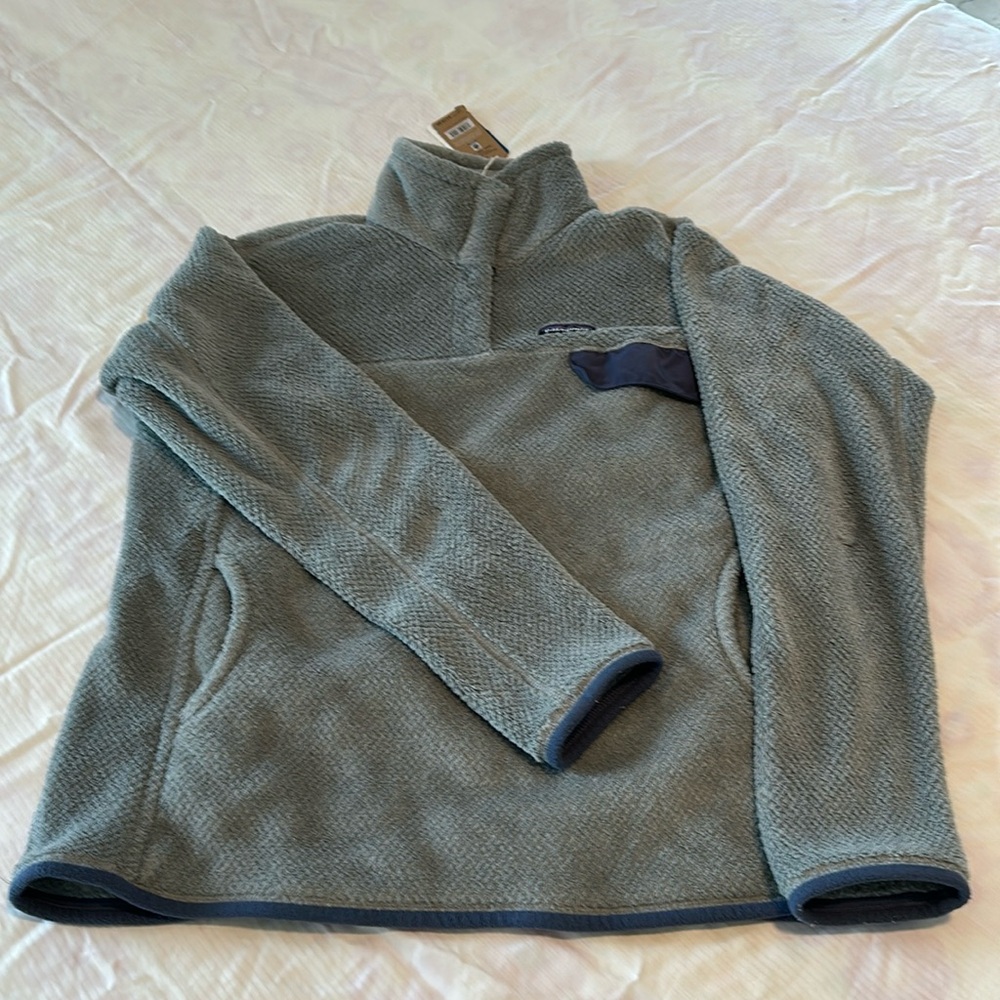 Patagonia Re-Tool Snap-T Fleece Pullover Grey with blue trim XL